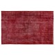 Distressed Handmade Turkish rug Overdyed in Red Color