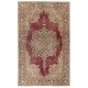 Hand-Knotted Vintage Turkish Oushak Wool Area Rug in Red and Beige