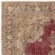 Hand-Knotted Vintage Turkish Oushak Wool Area Rug in Red and Beige