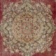 Hand-Knotted Vintage Turkish Oushak Wool Area Rug in Red and Beige