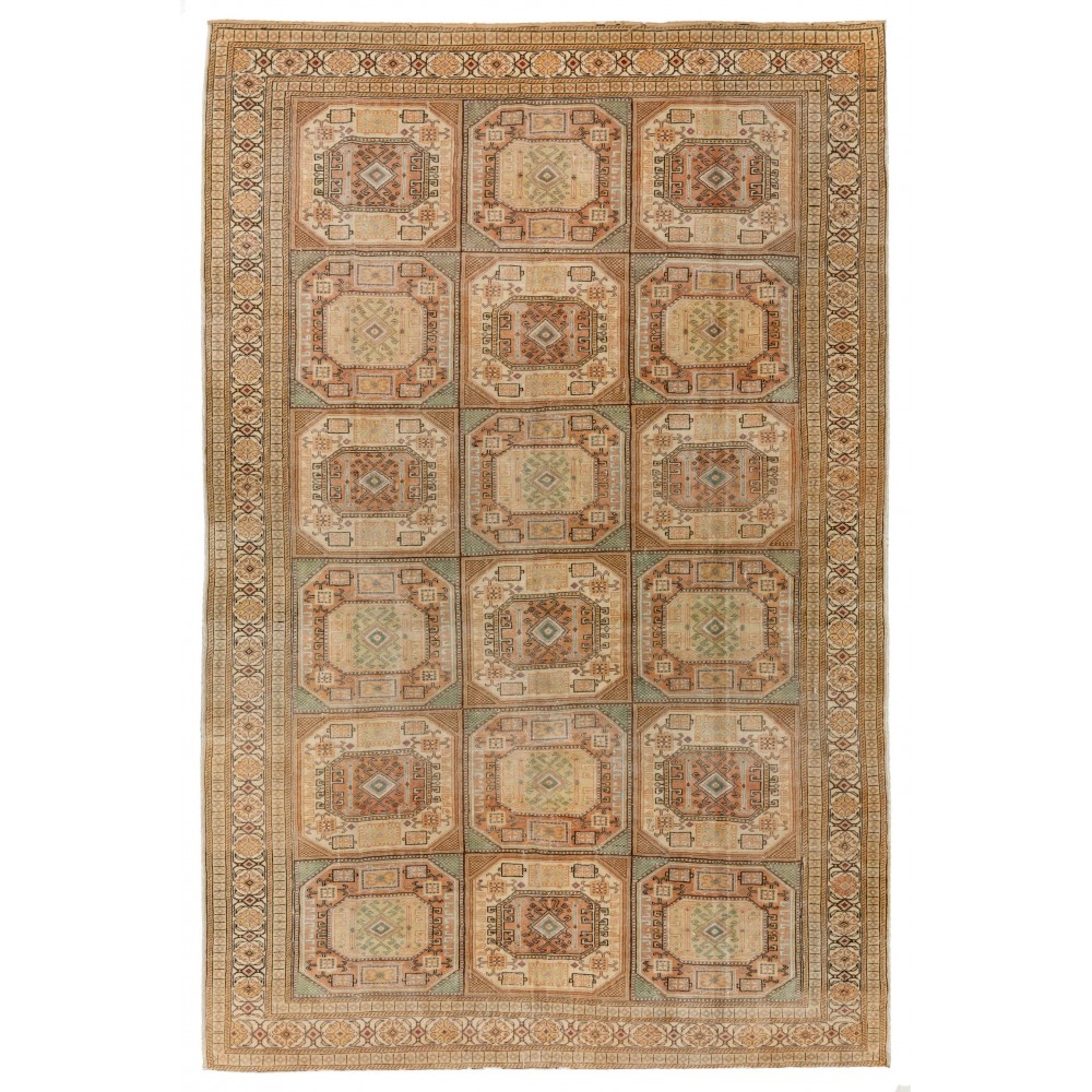 Vintage Turkish Rug, Muted Colors, Geometric Design & Tribal Patterns