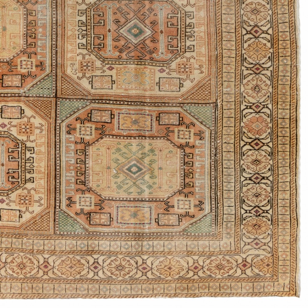 Vintage Turkish Rug, Muted Colors, Geometric Design & Tribal Patterns