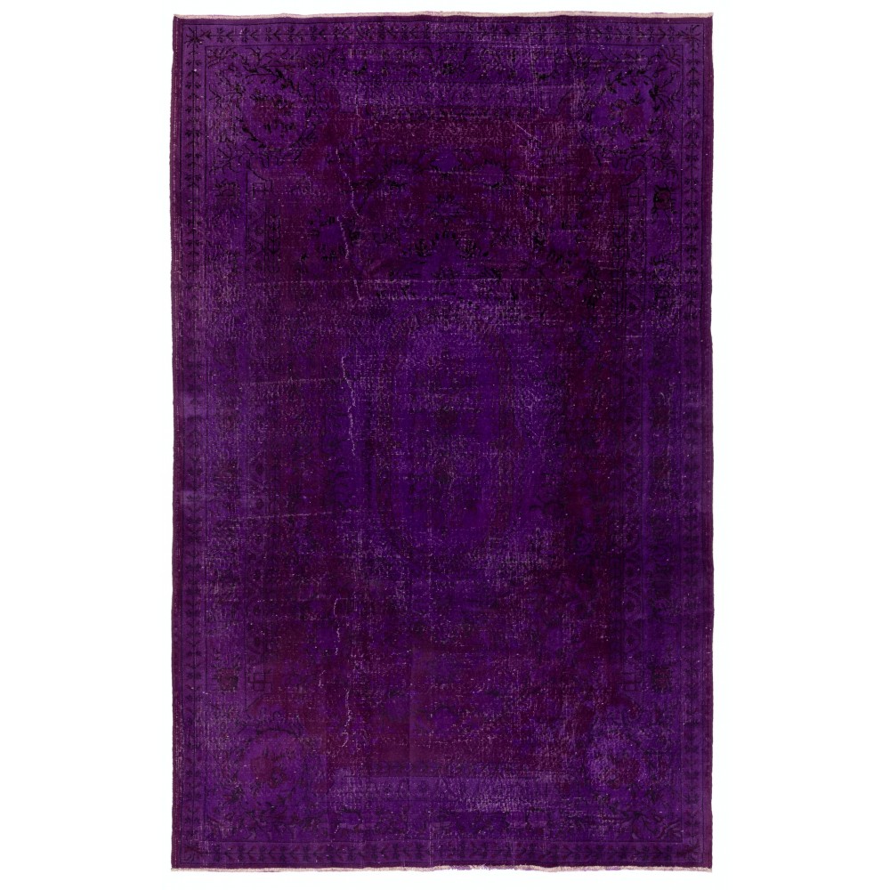 Vintage Rug Overdyed in Purple Color, Ideal for Contemporary Interiors