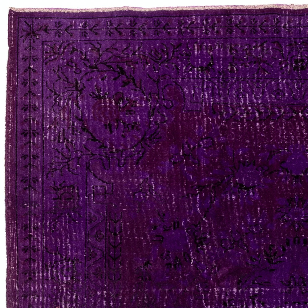 Vintage Rug Overdyed in Purple Color, Ideal for Contemporary Interiors