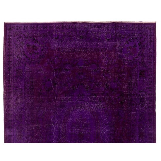 Vintage Rug Overdyed in Purple Color, Ideal for Contemporary Interiors