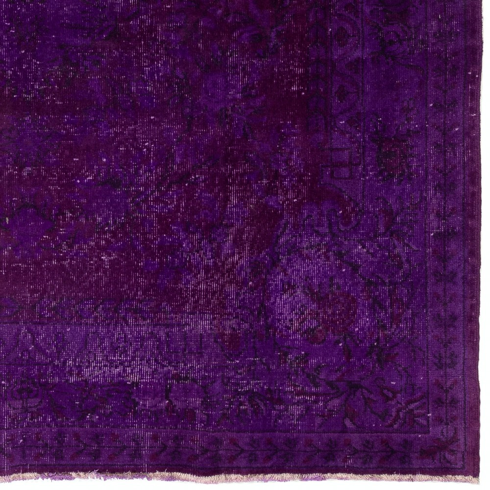 Vintage Rug Overdyed in Purple Color, Ideal for Contemporary Interiors