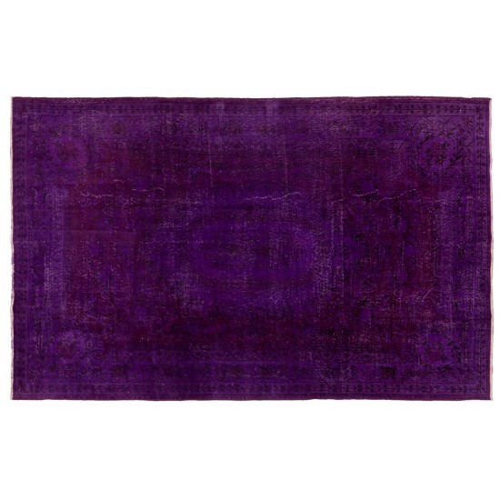Vintage Rug Overdyed in Purple Color, Ideal for Contemporary Interiors