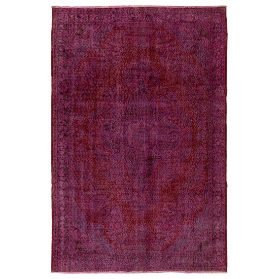 Vintage Turkish Rug Re-Dyed in Red Color for Modern Home or Office decor
