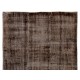 Brown Color Overdyed Distressed Vintage Rug. Hand-knotted, Wool