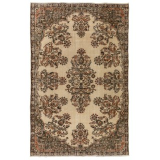 Vintage Handmade Turkish Area Rug with Floral Garden Design