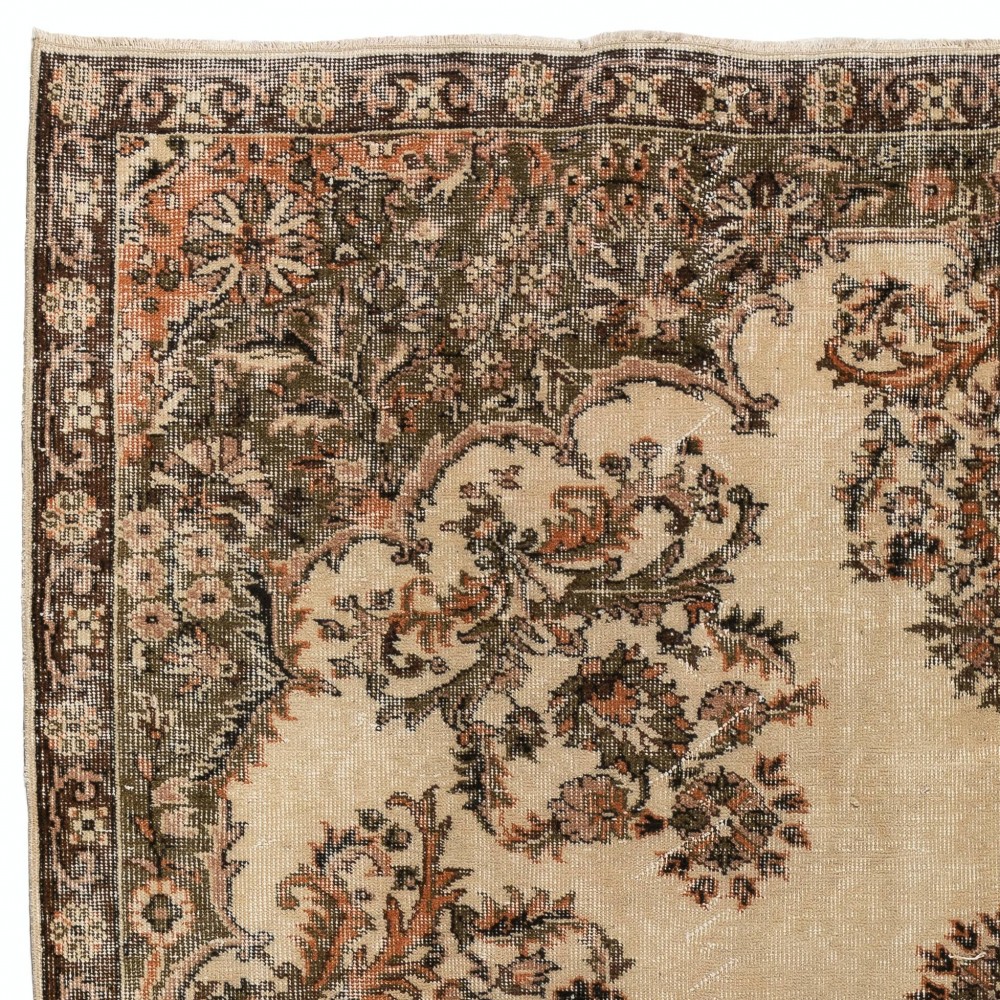 Vintage Handmade Turkish Area Rug with Floral Garden Design