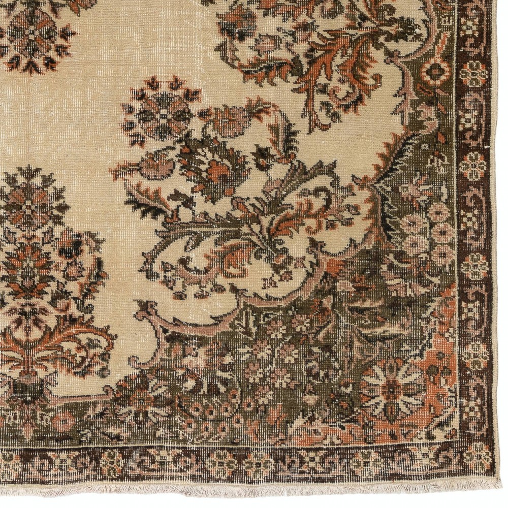 Vintage Handmade Turkish Area Rug with Floral Garden Design