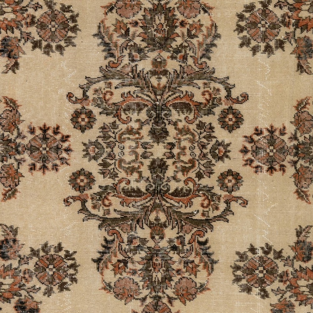 Vintage Handmade Turkish Area Rug with Floral Garden Design