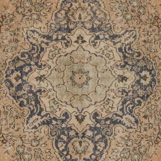 Vintage Handmade Turkish Wool Rug, Faded Peach, Apricot, Mint Green, Gray, Green & Brown Colors
