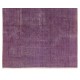 Lilac Color Re-dyed Distressed Vintage Rug. Woolen Floor Covering