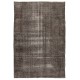 Gray Color Overdyed Distressed Vintage Turkish Rug