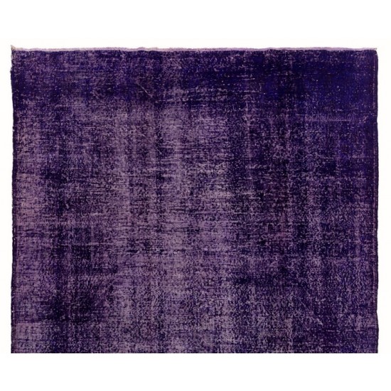 Distressed Vintage Hand-Made Anatolian Rug Over-dyed in Dark Purple Color