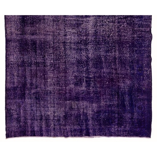 Distressed Vintage Hand-Made Anatolian Rug Over-dyed in Dark Purple Color