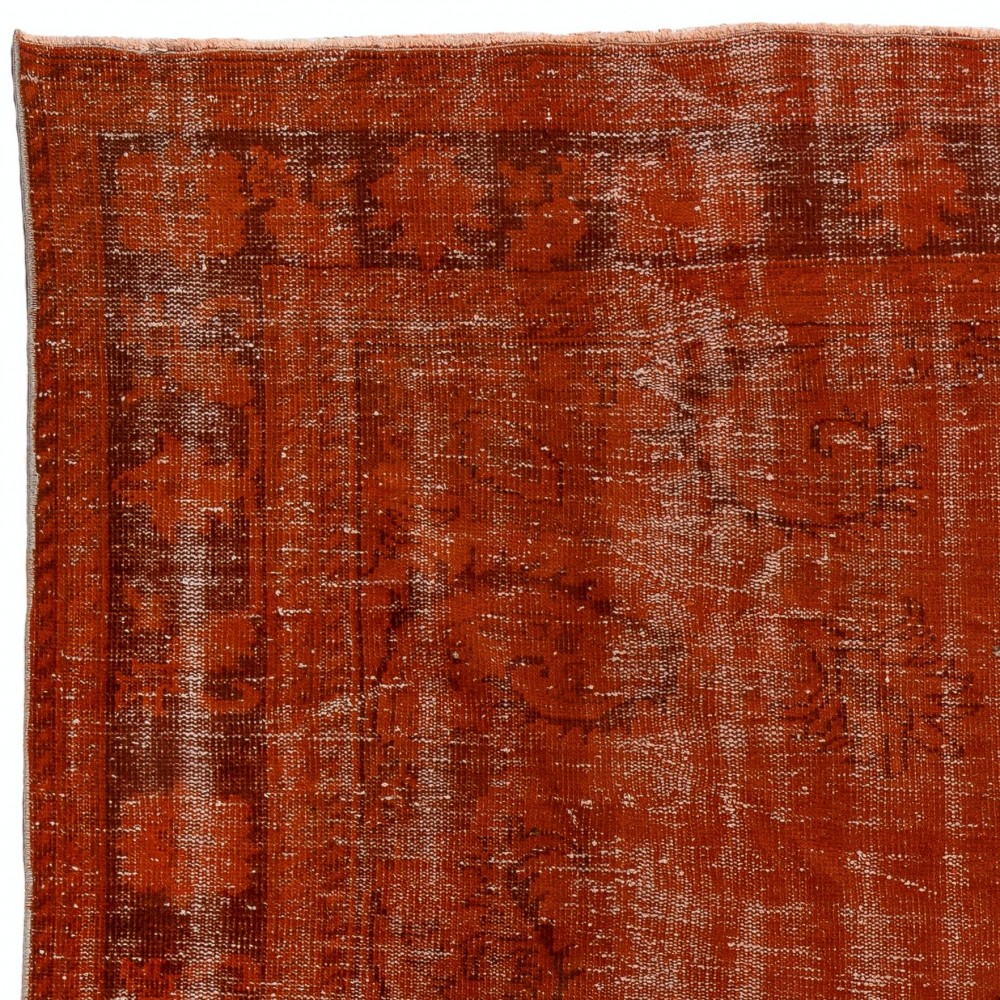 Distressed Vintage Handmade Turkish Rug with Medallion Design Over-dyed in Orange Color