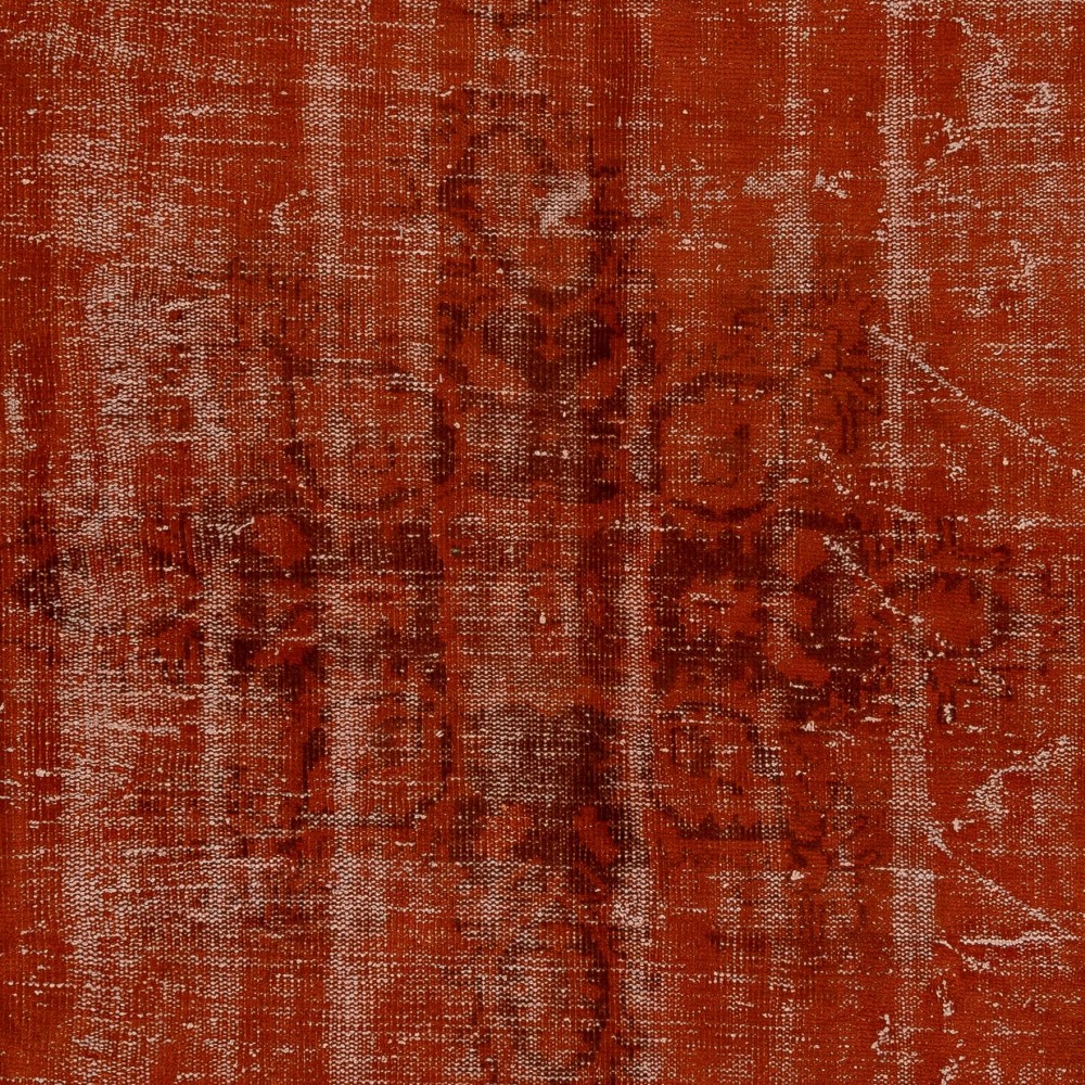 Distressed Vintage Handmade Turkish Rug with Medallion Design Over-dyed in Orange Color
