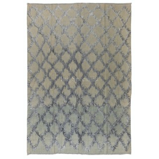 Gray Color Diamond Pattern Mohair Tulu Rug, Wool Floor Covering