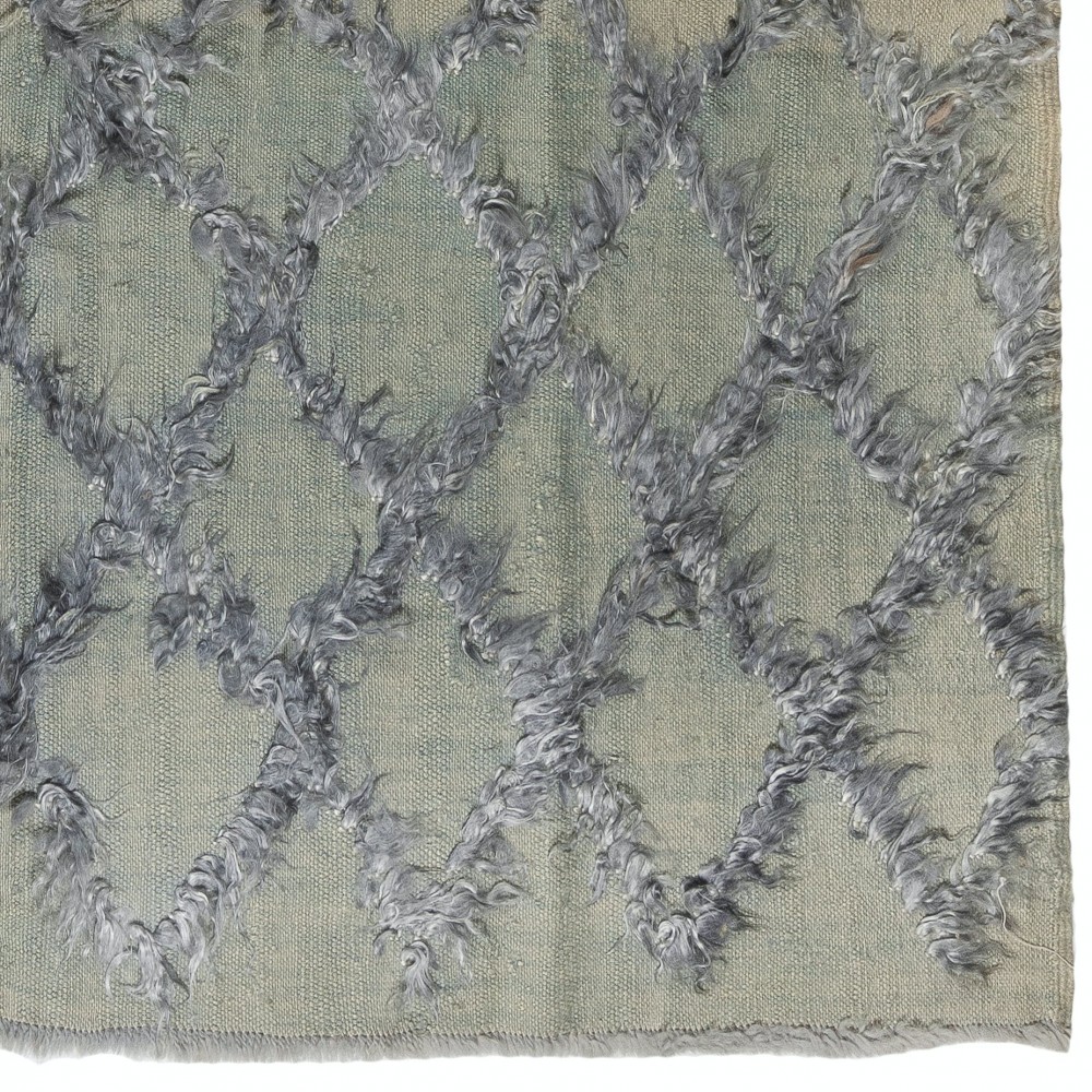 Gray Color Diamond Pattern Mohair Tulu Rug, Wool Floor Covering