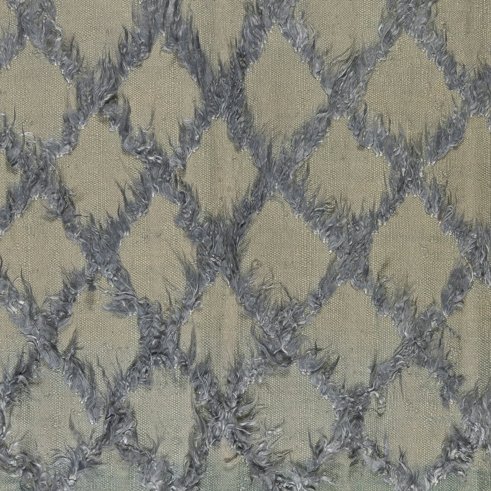 Gray Color Diamond Pattern Mohair Tulu Rug, Wool Floor Covering