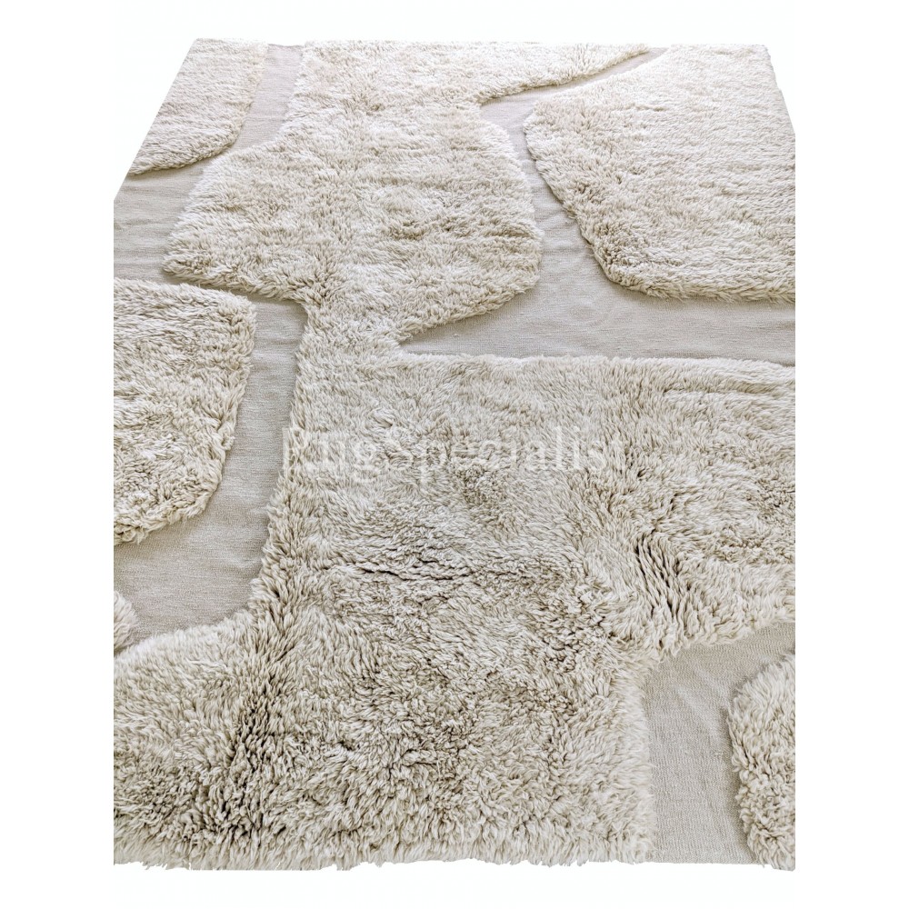 Cream Handmade Tulu Rug. 100% Natural Wool and Very Soft. Custom Shaggy Carpet