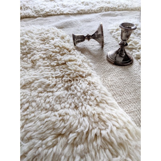 Cream Handmade Tulu Rug. 100% Natural Wool and Very Soft. Custom Shaggy Carpet