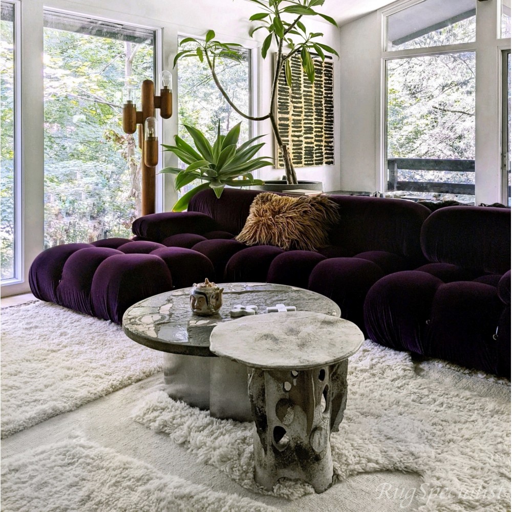 Cream Handmade Tulu Rug. 100% Natural Wool and Very Soft. Custom Shaggy Carpet