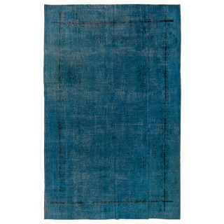 Vintage Art Deco Rug Overdyed in Blue for Modern Home & Office Decor