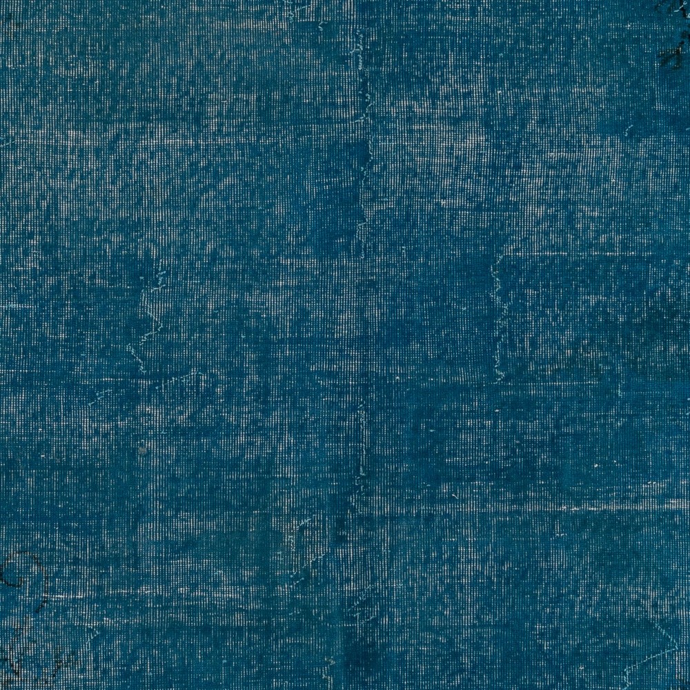Vintage Art Deco Rug Overdyed in Blue for Modern Home & Office Decor