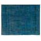 Vintage Art Deco Rug Overdyed in Blue for Modern Home & Office Decor