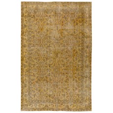 Vintage Wool Hand-knotted Turkish Large Area Rug Overdyed in Yellow