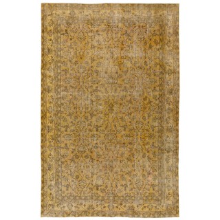 Vintage Wool Hand-knotted Turkish Large Area Rug Overdyed in Yellow