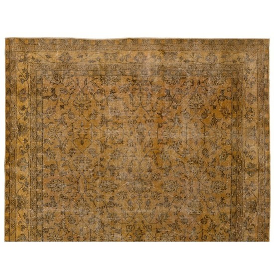 Hand-Knotted Vintage Turkish Rug Over-Dyed in Burnt Orange for Modern Interiors
