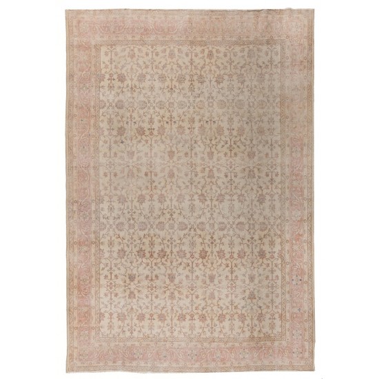 Vintage Hand Knotted Oushak Rug in Soft, Muted Colors