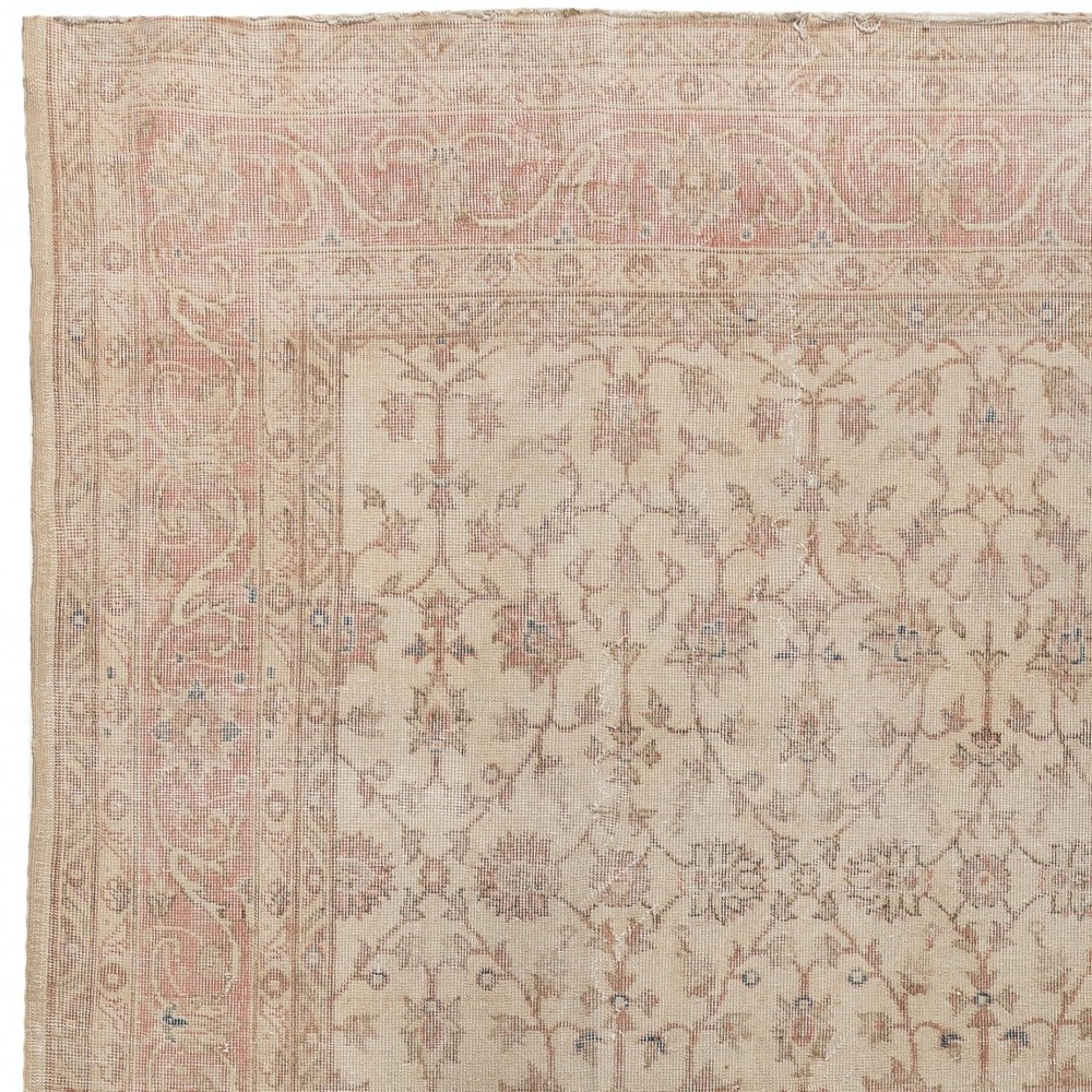Vintage Hand Knotted Oushak Rug in Soft, Muted Colors