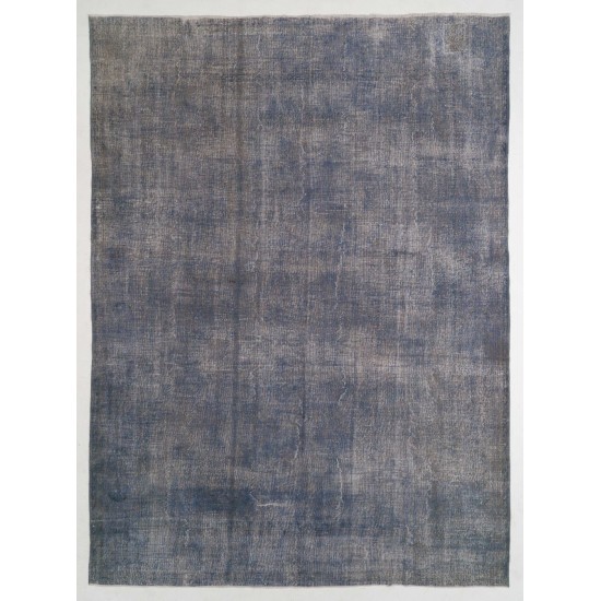 Abstract Distressed Vintage Turkish Rug. Over-Dyed in light Blue Color