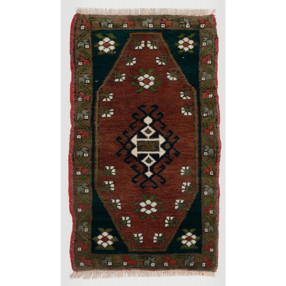 Handmade Anatolian Village Accent Rug, Vintage Door Mat or Bath Mat.