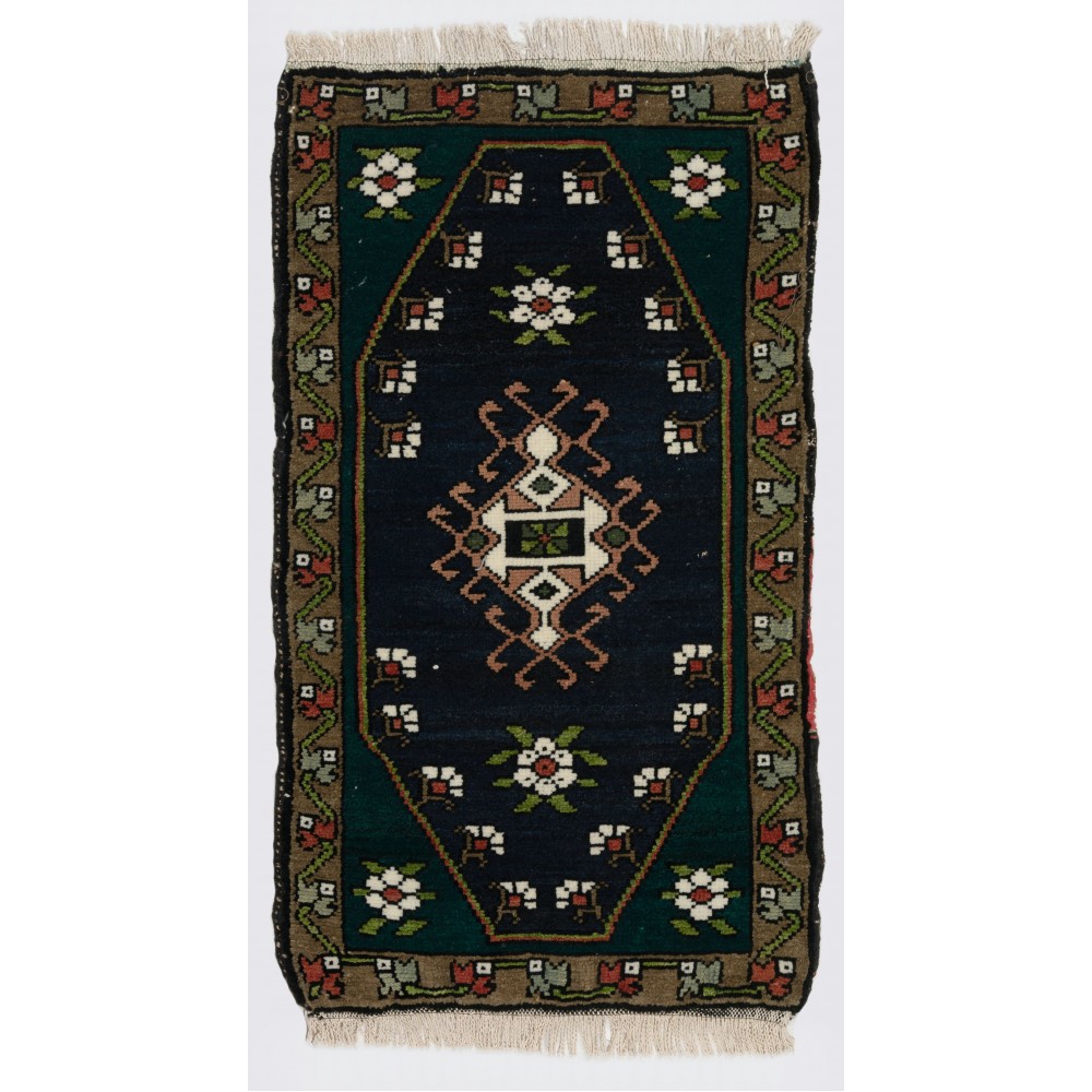 Vintage Handmade Accent Rug, Turkish Door Mat, Traditional Cushion Cover or Seat Cover