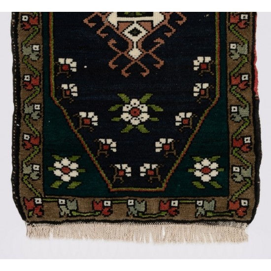 Mid-Century Handmade Accent Rug, Vintage Turkish Door Mat, Traditional Cushion Cover or Seat Cover