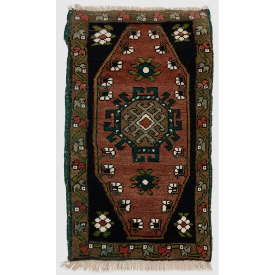 Mid-Century Handmade Accent Rug, Turkish Door Mat, Authentic