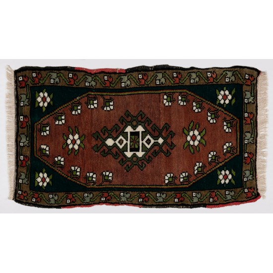 Handmade Central Anatolian Village Accent Rug, Vintage Door Mat, Bath Mat