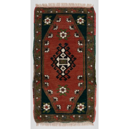 Handmade Central Anatolian Village Accent Rug. Turkish Seat Cover or Cushion Cover
