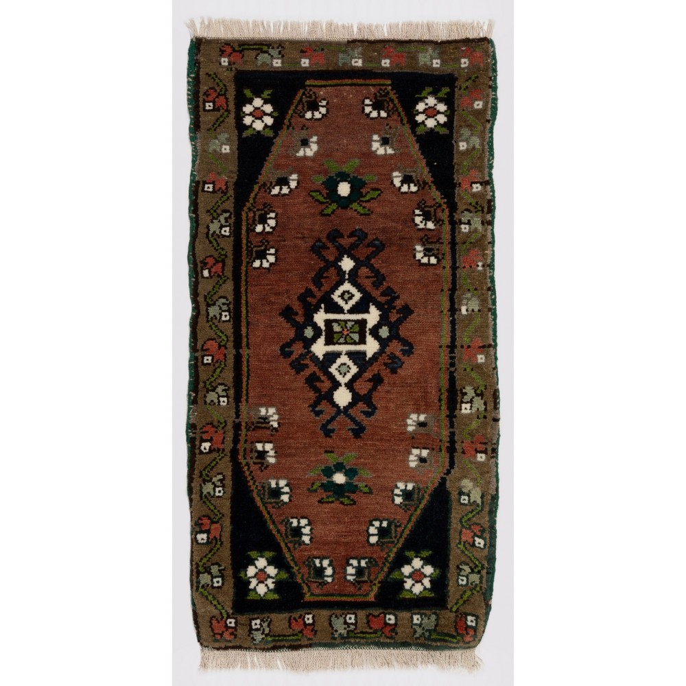 Vintage Hand-Knotted Turkish Accent Rug. (Cushion or Seat Cover, Doormat)