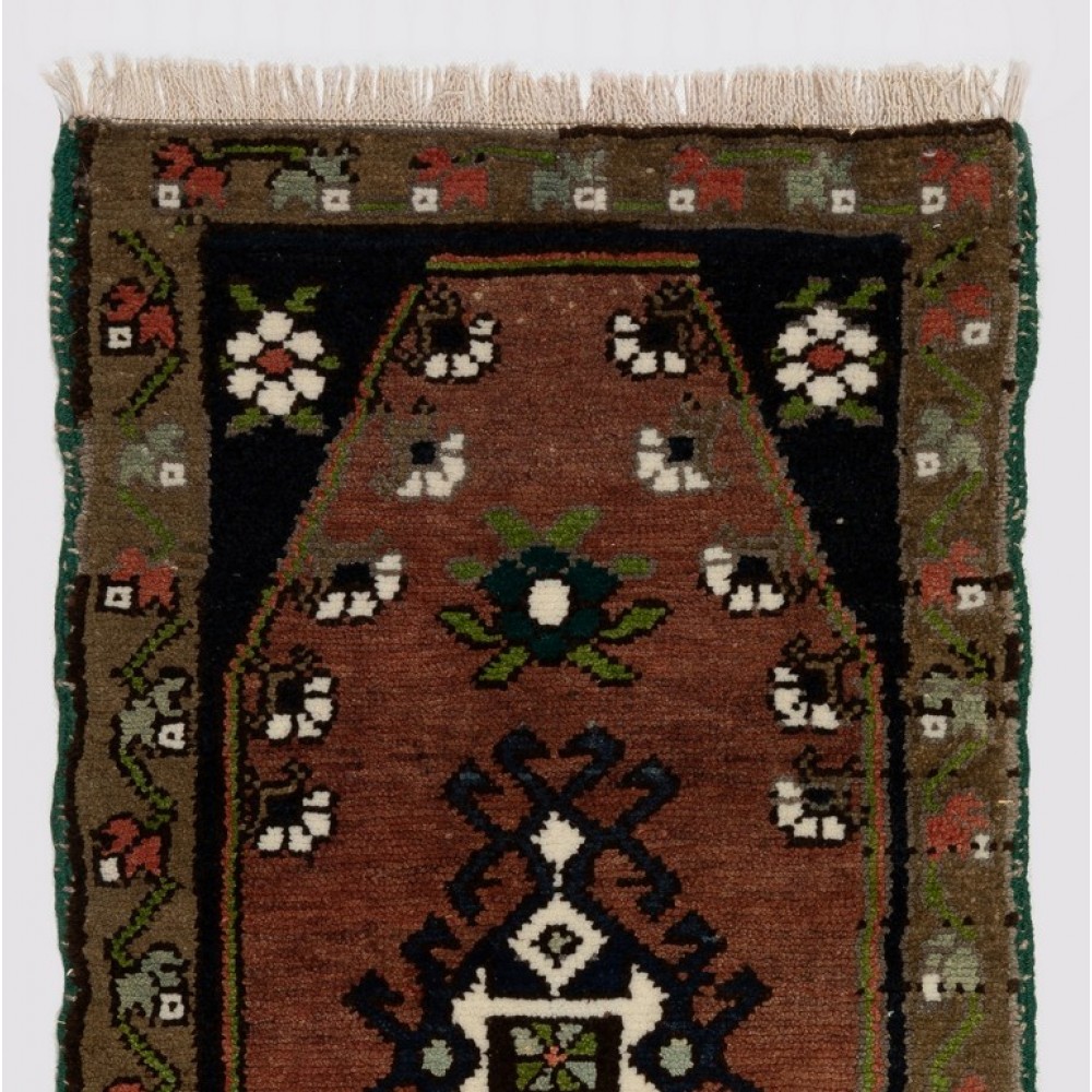 Vintage Hand-Knotted Turkish Accent Rug. (Cushion or Seat Cover, Doormat)