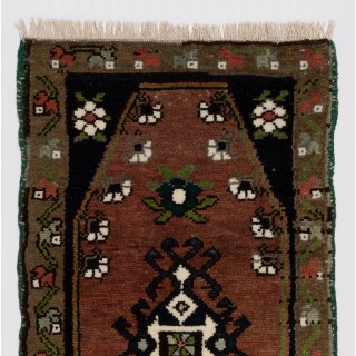 Vintage Hand-Knotted Turkish Accent Rug. (Cushion or Seat Cover, Doormat)