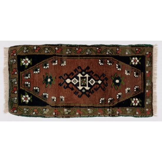 Vintage Hand-Knotted Turkish Accent Rug. (Cushion or Seat Cover, Doormat)