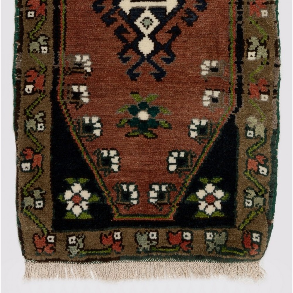 Vintage Hand-Knotted Turkish Accent Rug. (Cushion or Seat Cover, Doormat)